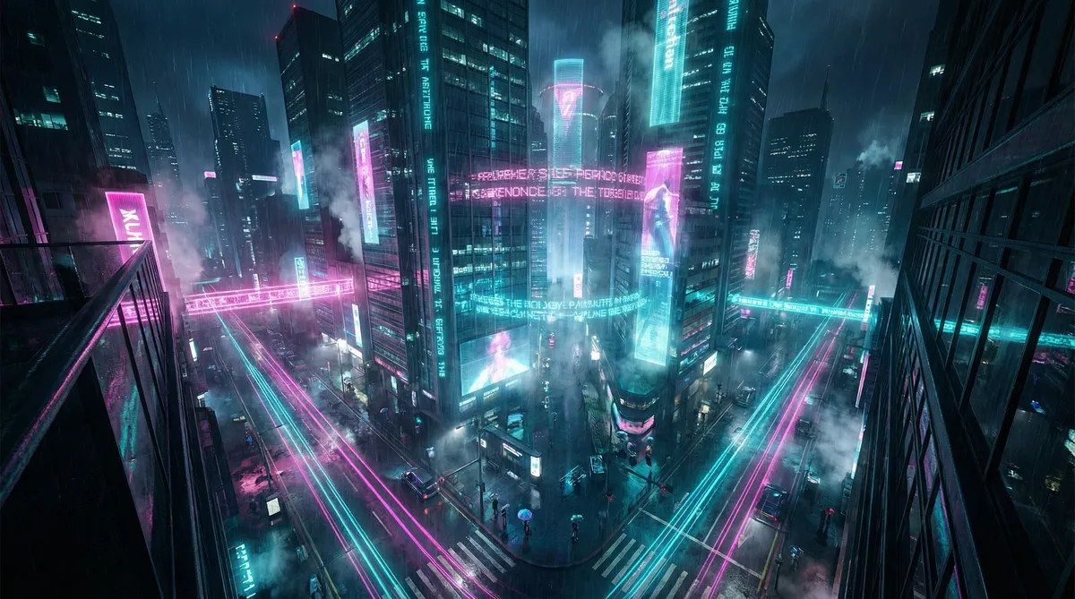小米电视 乐视电视 竖屏短剧平台首页背景 - 赛博朋克都市夜景